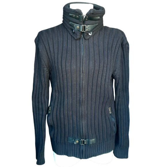 LCR 04s Black Full Zip Wool Blend Sweater Detachable Collar Buckle Detail - Picture 1 of 16